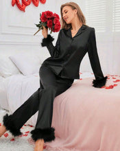 Load image into Gallery viewer, She&#39;s Lavish II Fuzzy Trim Pajama Set
