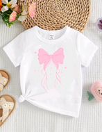 Girls' Fitted T-shirt (Pink Bow)